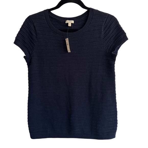 NWT Talbots Navy Textured Knit Short Sleeve Button-Back Top, Size PP (0-2) - Picture 1 of 8